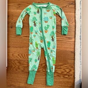 LITTLE SLEEPIES Cactus Succulents Print Green Bamboo Zippy Pajamas 6-12 Months